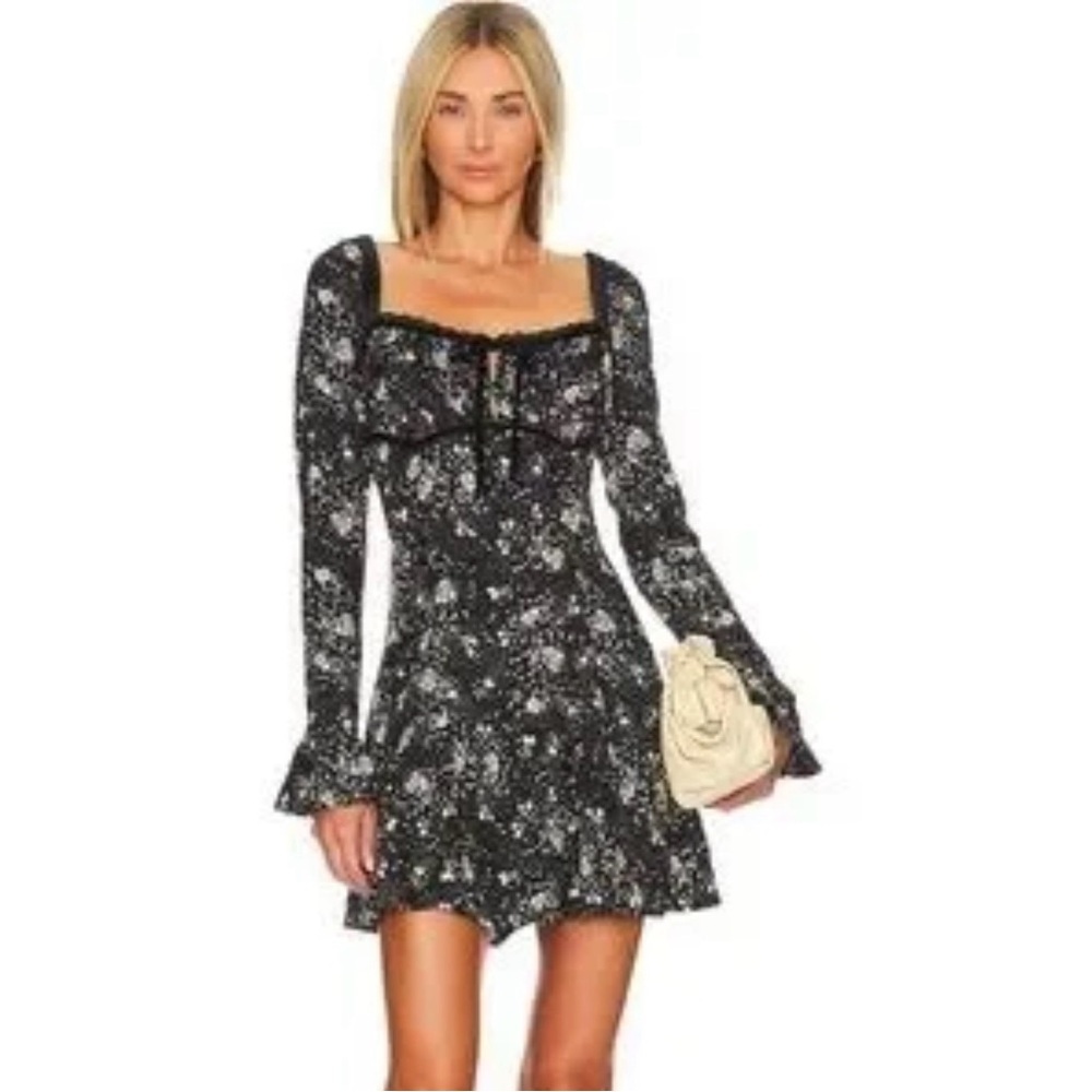 Free People Tess Mini Dress – NWT – Size Medium – Black Floral